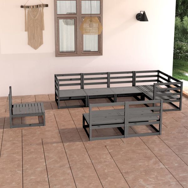 vidaXL Garden Lounge Set Grey Solid Pinewood 8 Piece Set Modular