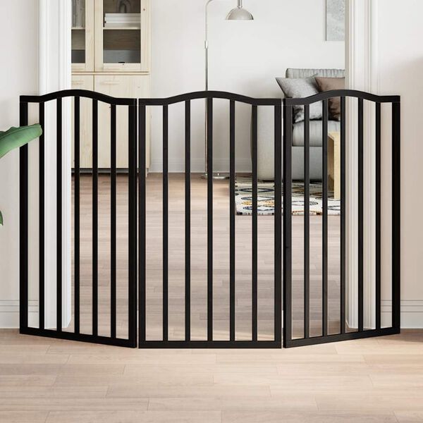 vidaXL Dog Gate Set of 3 Black Poplar Wood Total length 59 in Foldable
