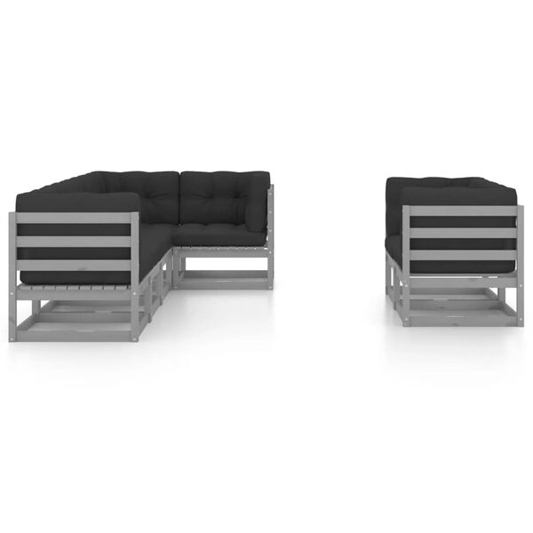 vidaXL Garden Lounge Set Grey Solid Pine Wood, Fabric (100% Polyester)