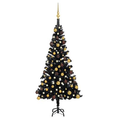 vidaXL Artificial Christmas Tree with LEDs&Ball Set Black 47.2" PVC (329179+330095)