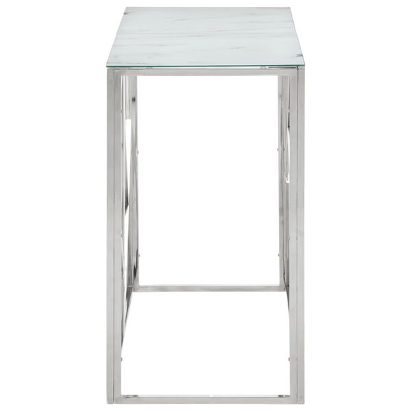 vidaXL Console Table Silver, White Stainless Steel, Tempered Glass Medium