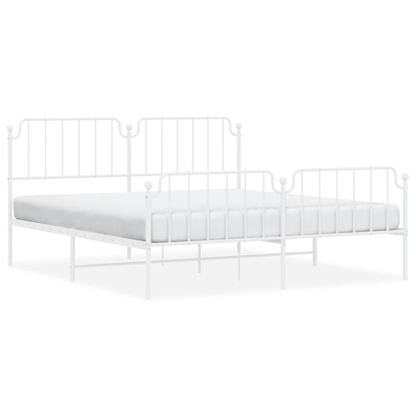 vidaXL Bed Frame White Powder-Coated Steel Super King Bed Frame