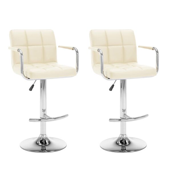 vidaXL Bar Stool Set of 2 Cream Faux leather, steel Height-Adjustable