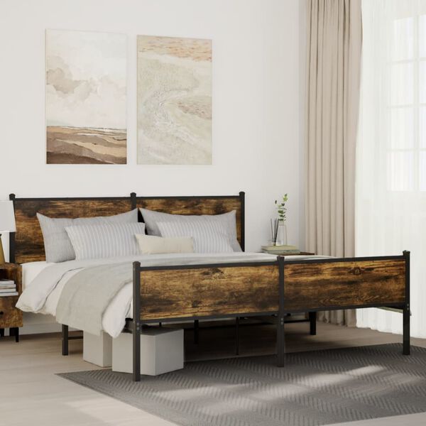 vidaXL Bed Frame Smoked Oak Steel, engineered wood Double Bed Frame