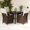 vidaXL 5 Piece Patio Dining Set with Cushions Brown Poly Rattan
