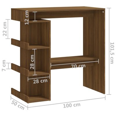 vidaXL Bar Table with Storage Rack Brown Oak 39.4"x19.7"x40"Engineered Wood