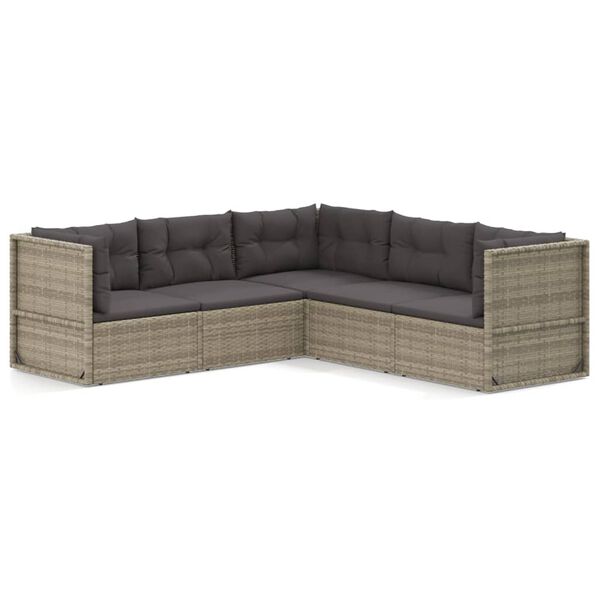 vidaXL Garden Lounge Set Grey PE rattan, Powder-coated steel 5 Piece Set