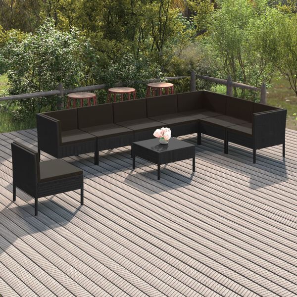 vidaXL Garden Lounge Set Black PE Rattan, Powder-Coated Steel Medium