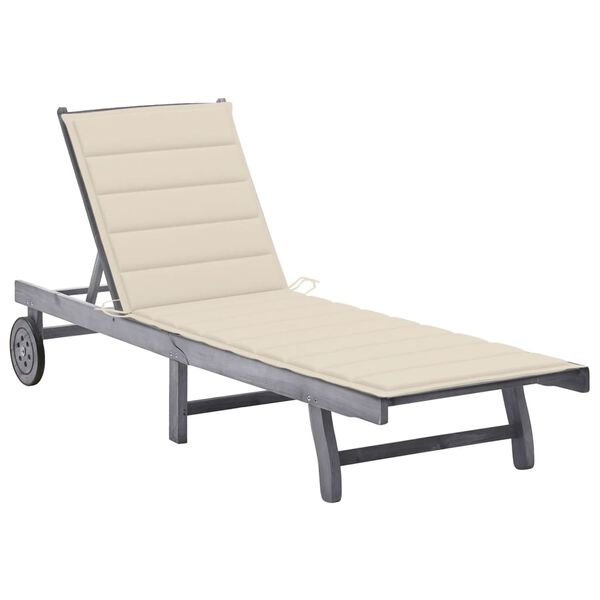 vidaXL Sun Lounger Grey Solid Acacia Wood Large Height-Adjustable