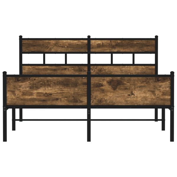 vidaXL Bed Frame Smoked Oak Steel Full Bed Frame Rectangular Modern
