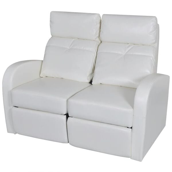 vidaXL 2-Seater Home Theater Recliner Sofa White Faux Leather
