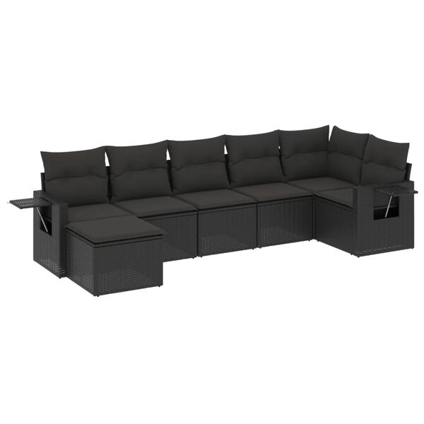 vidaXL Garden Sofa Set Black PE Rattan, Powder-Coated Steel Large
