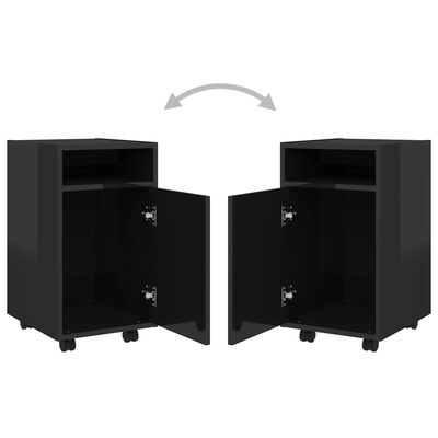 vidaXL Side Cabinet with Wheels High Gloss Black 13"x15"x23.6" Engineered Wood