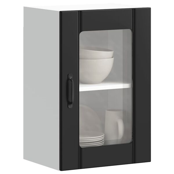 vidaXL Kitchen Wall Cabinet Black Engineered wood and glass