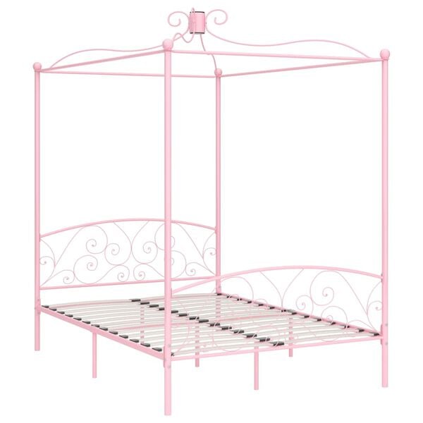 vidaXL Bed Frame Pink Metal 55x79 in Lovely Design Bed Frame