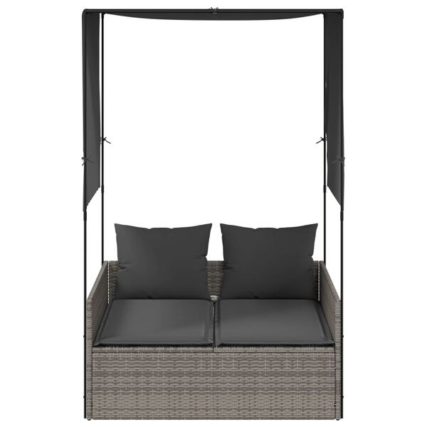 vidaXL Double Sun Lounger Grey PE rattan, powder-coated steel, polyester