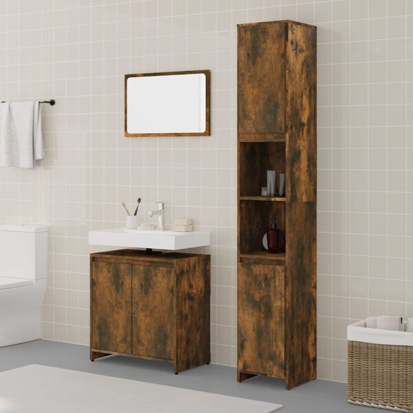 vidaXL Bathroom Furniture Set Smoked Oak Engineered Wood, Acrylic Standard