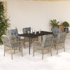 vidaXL 7 Piece Patio Dining Set with Cushions Mix Beige Poly Rattan