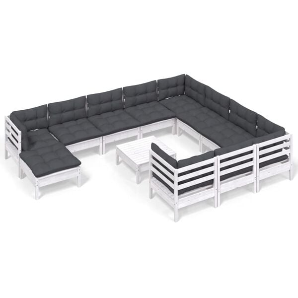 vidaXL Garden Lounge Set White, Anthracite Solid pinewood, 100% polyester