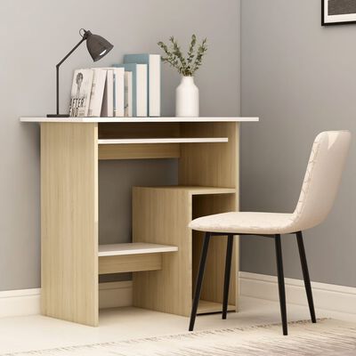 vidaXL Desk White and Sonoma Oak 31.5"x17.7"x29.1" Engineered Wood