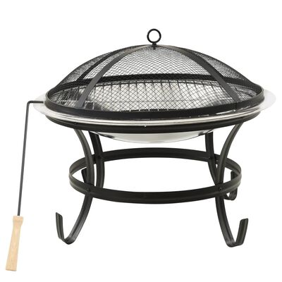 vidaXL 2-in-1 Fire Pit and BBQ with Poker 22"x22"x19.3" Stainless Steel