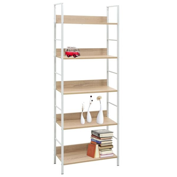 vidaXL Shelf Cabinet Oak and white Engineered wood, steel