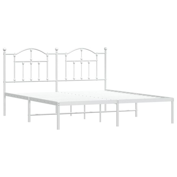 vidaXL Bed Frame White Powder-Coated Steel Super King Bed Frame