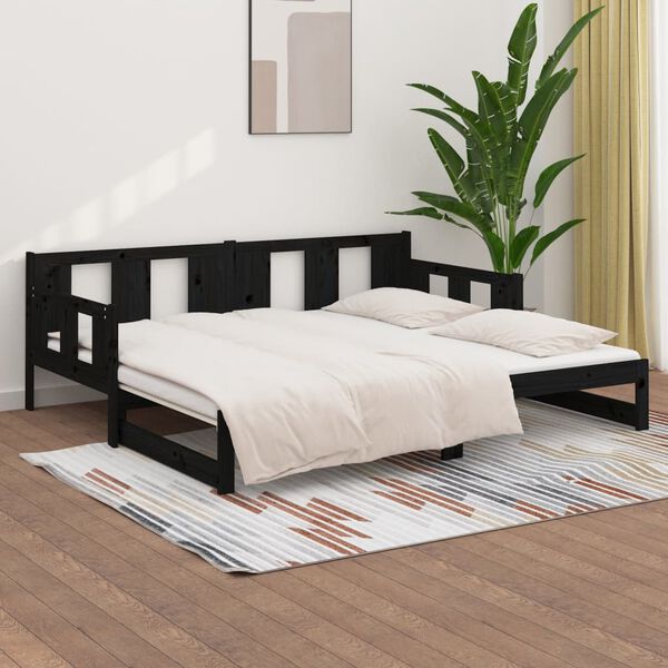 vidaXL Pull-out Day Bed Black Solid pine wood Medium