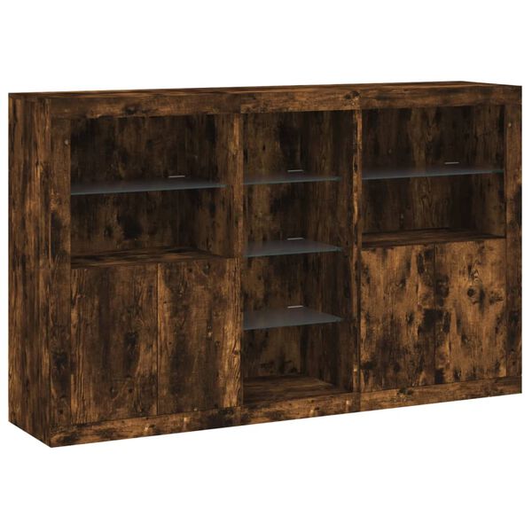 vidaXL Sideboard with LED Lights Smoked Oak 63.8"x14.6"x39.4"