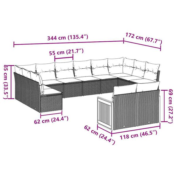 vidaXL Garden Sofa Set Black PE Rattan Modular Adjustable Feet