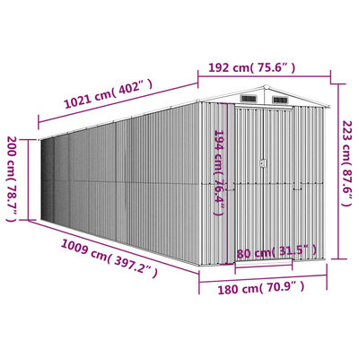 vidaXL Garden Shed Light Brown 75.6"x402"x87.8" Galvanized Steel