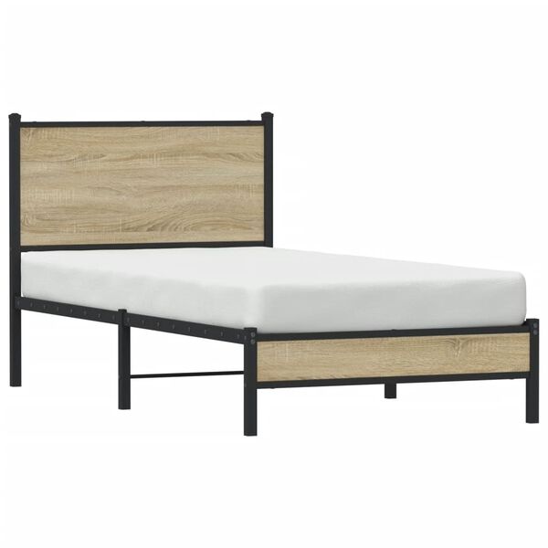 vidaXL Bed Frame Sonoma Oak Steel, Engineered Wood Twin Bed Frame
