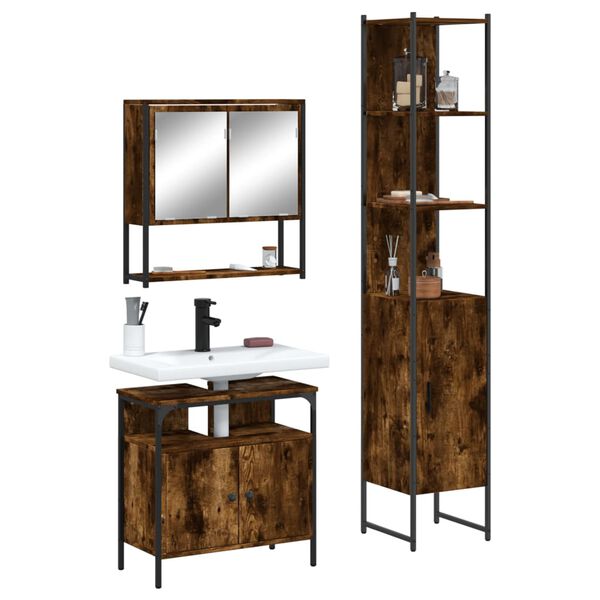 vidaXL Bathroom Furniture Set Smoked Oak Engineered Wood Medium