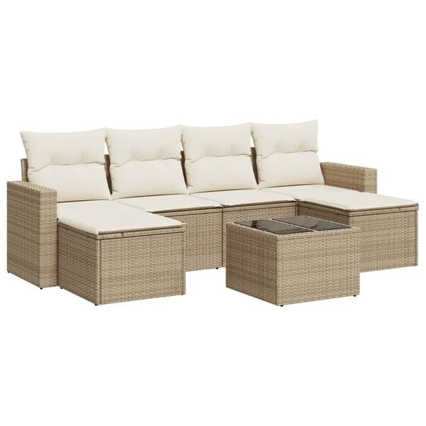 vidaXL Garden Sofa Set Beige PE rattan Large Modular Outdoor Sofa Set