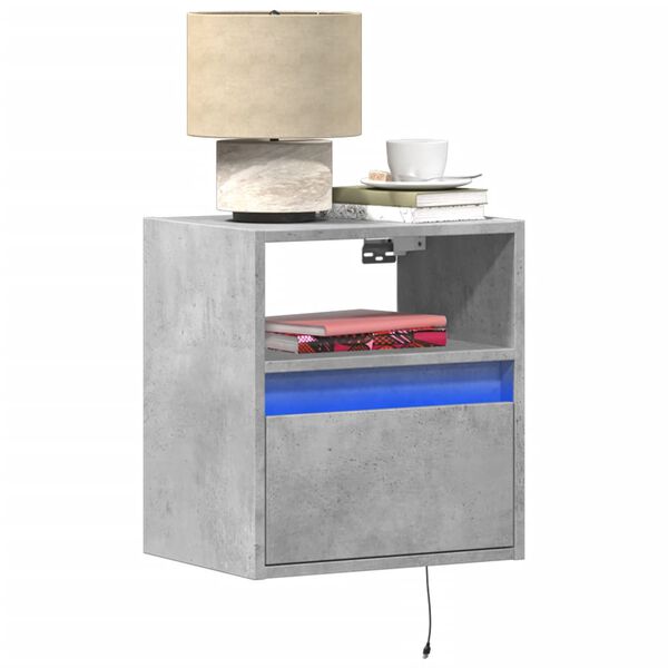 vidaXL Wall-mounted Bedside Cabinet Concrete grey Engineered wood