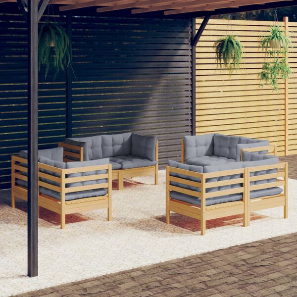 vidaXL Garden Lounge Set Grey Solid pine wood, fabric (100% polyester)