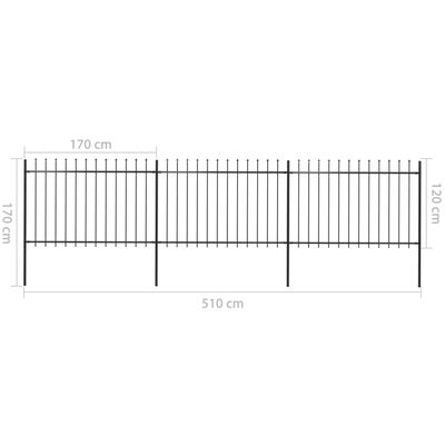 vidaXL Garden Fence with Spear Top Steel 200.8"x47.2" Black