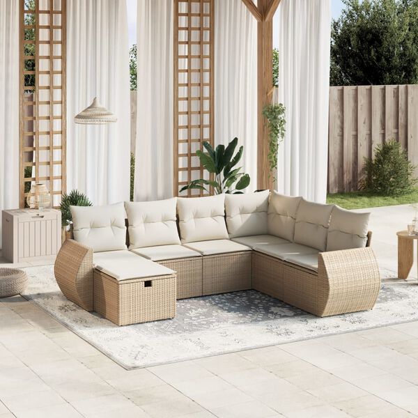 vidaXL Garden Sofa Set Beige Poly Rattan, Steel Seven-Piece Modular