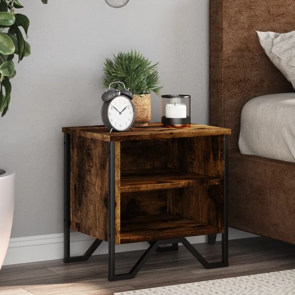 vidaXL Bedside Cabinet Set of 2 Smoked oak Engineered wood, metal Medium
