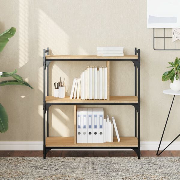 vidaXL Bookcase Sonoma oak Engineered wood, metal 3-tier Adjustable Feet