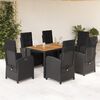 vidaXL 7 Piece Patio Dining Set with Cushions Black Poly Rattan