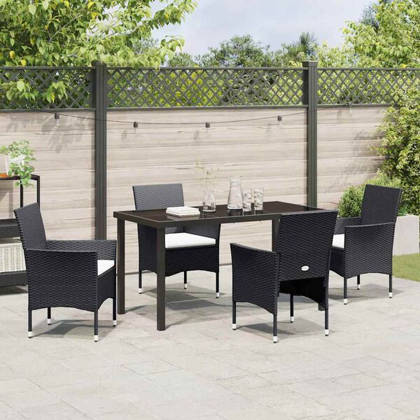 vidaXL Garden Dining Set with Cushion 5 pcs Black Poly Rattan