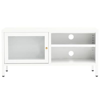 vidaXL TV Cabinet White 35.4"x11.8"x17.3" Steel and Glass