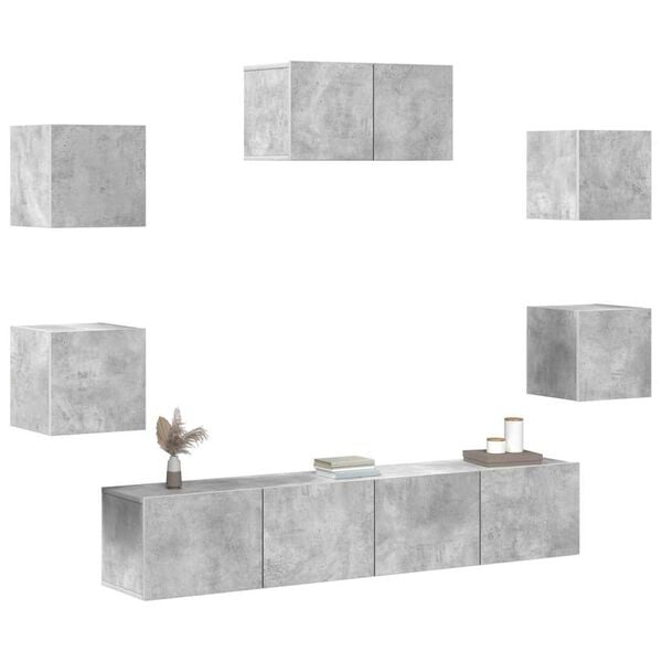 vidaXL 7 Piece TV Stand Set Concrete Gray Engineered Wood