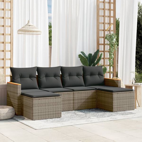 vidaXL Garden Sofa Set Grey PE rattan 6 Piece Modular Garden Sofa Set