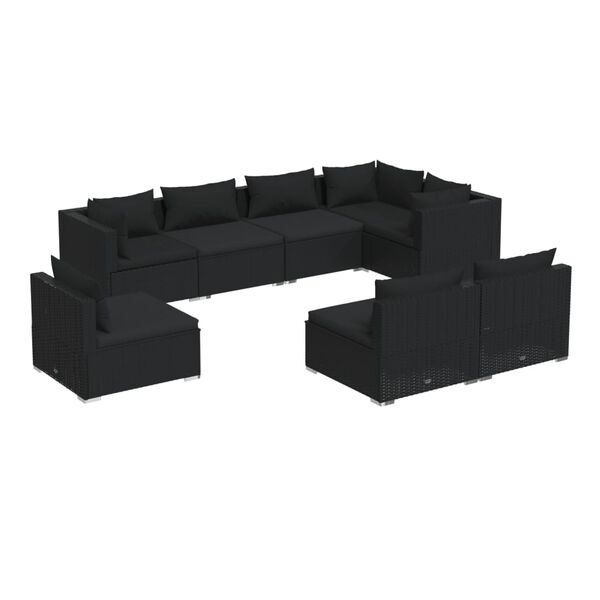 vidaXL Garden Lounge Set Black PE rattan, powder-coated steel, plastic