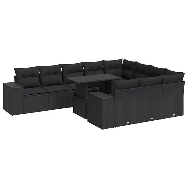 vidaXL Garden Sofa Set Black PE rattan, powder-coated steel, tempered glass