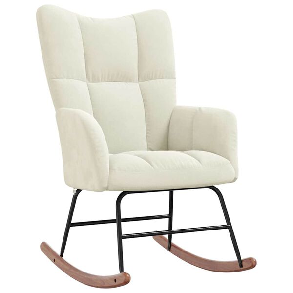 vidaXL Rocking Chair Cream White Velvet, Solid rubber wood, Steel