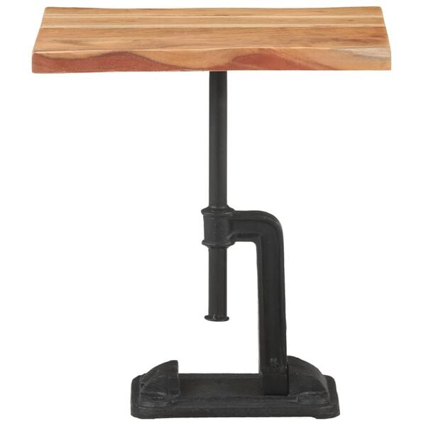 vidaXL Side Table Natural, Black Solid Acacia Wood, Powder-Coated Cast Iron