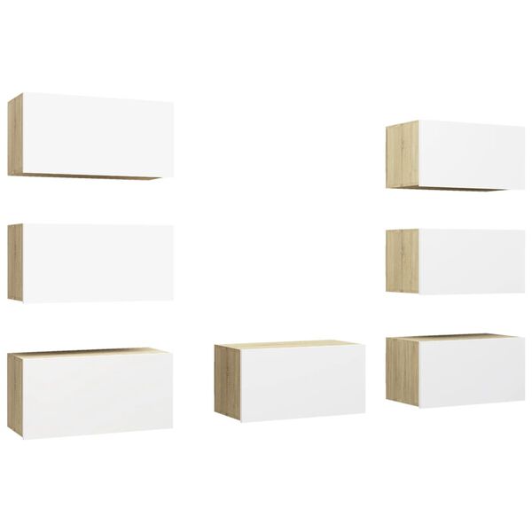 vidaXL TV Stands 7 pcs White and Sonoma Oak 12"x11.8"x23.6" Engineered Wood